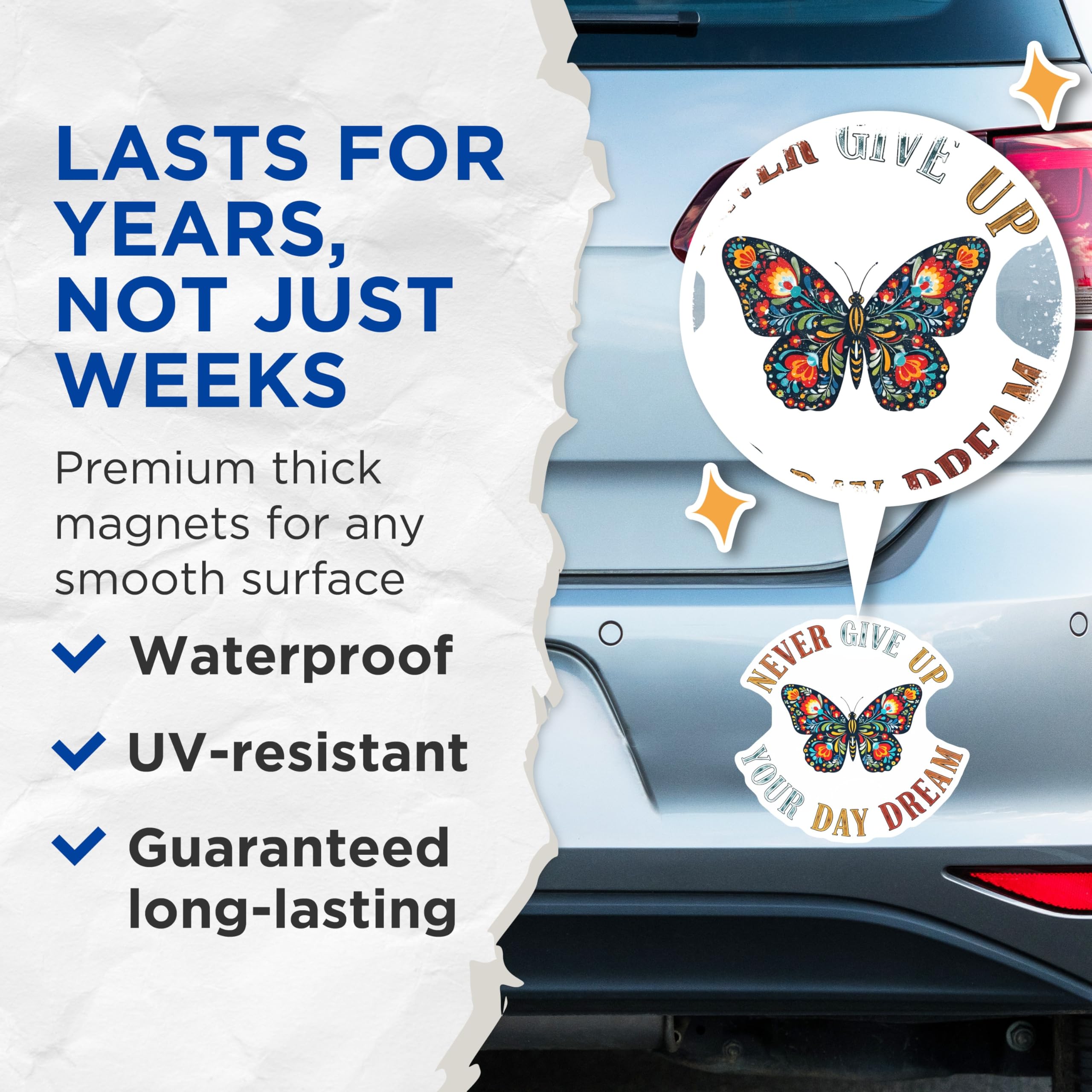 (2 Pack) Butterfly Art Magnets - Inspirational Quote - Motivational Home Decor - 5" On Longest Side - Premium Magnet - for Cars, Refrigerators, Toolboxes, Lockers - Made in USA - MAG17913