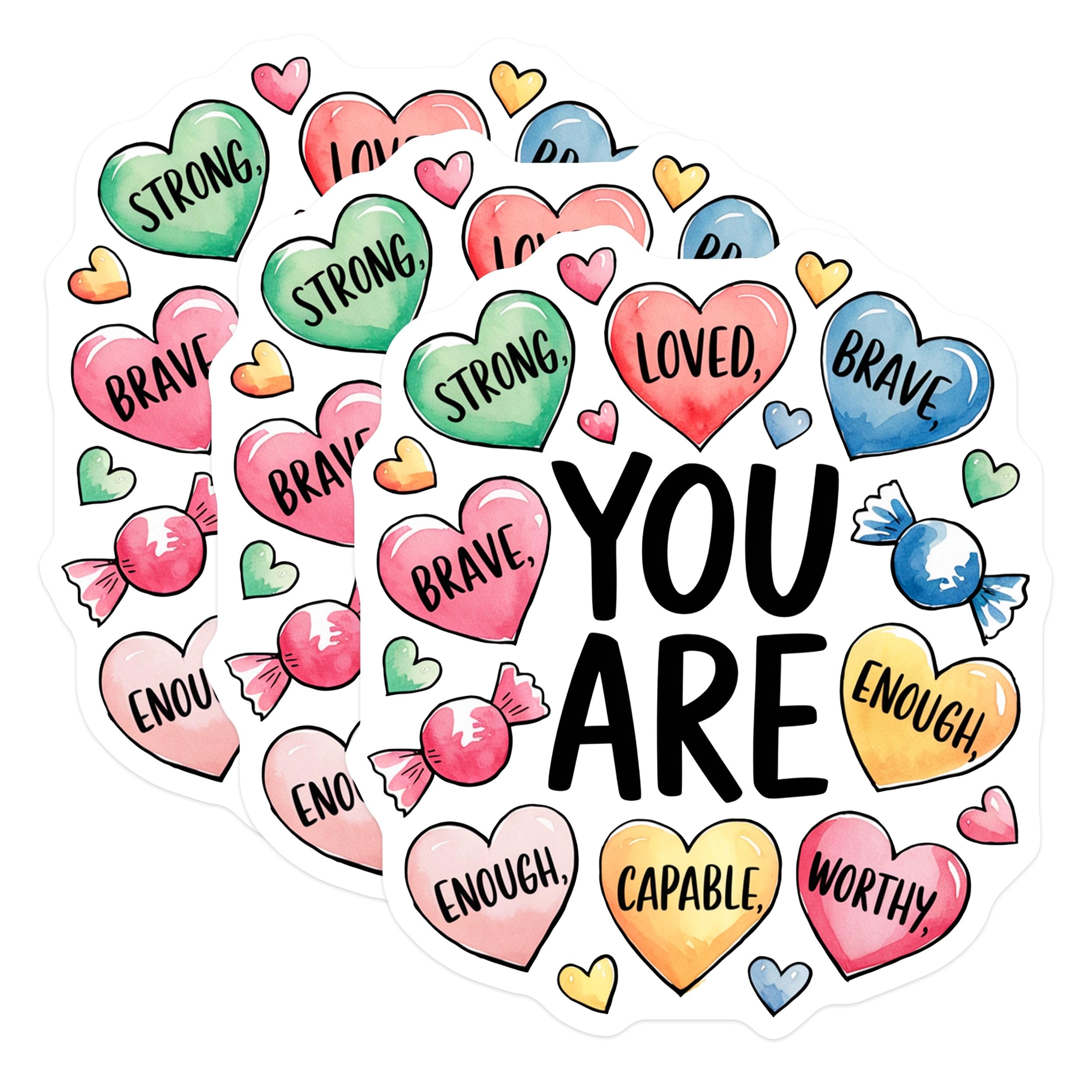 (3 Pack) You are Enough Decals - Inspirational Stickers - Heart Shaped Laptop Decals - 3 Inches On Longest Side - Easy Peel & Apply - Made in USA - 3MCS2338