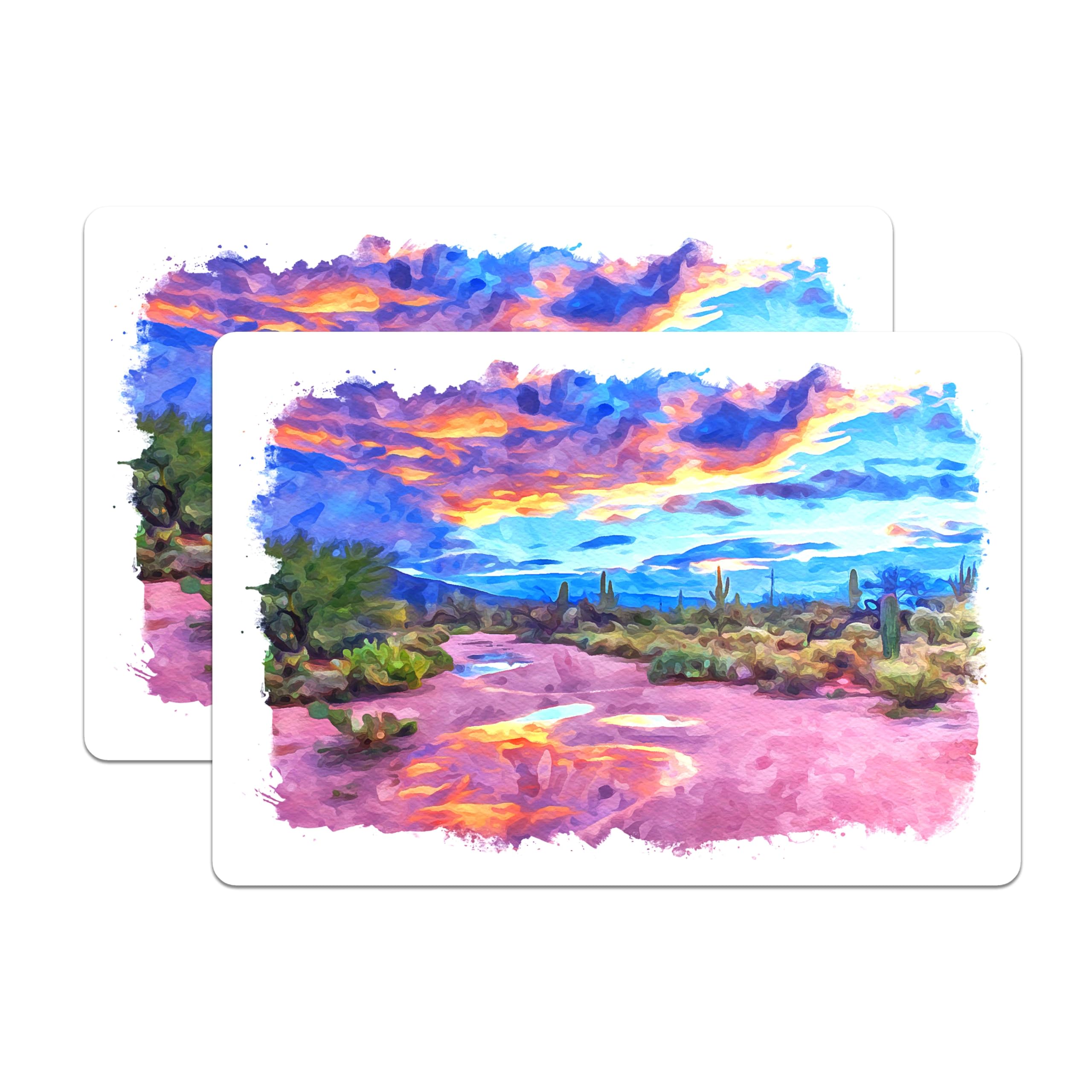 (2 Pack) Arizona Desert Magnets - Sunset Landscape Art - Southwest Scenery Decor - 5" On Longest Side - Premium Magnet - for Cars, Refrigerators, Toolboxes, Lockers - Made in USA - MAG17451