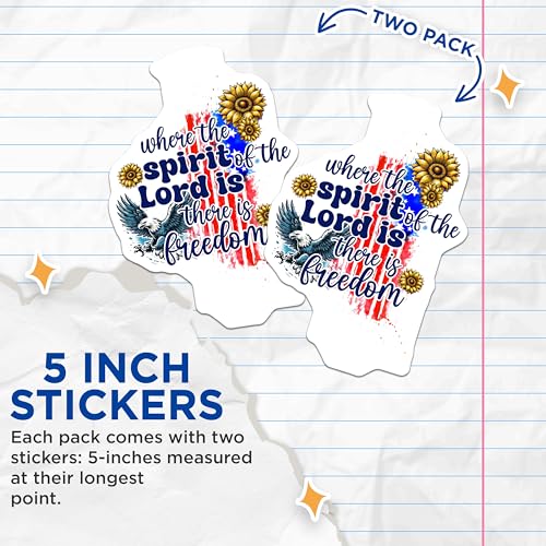 (2 Pack) Patriotic Christian Stickers - Freedom Quote - Eagle and Sunflowers - Religious Faith Decals - 5" On Longest Side - Sticks to Smooth Flat Surfaces - Made in USA - BMCS7882