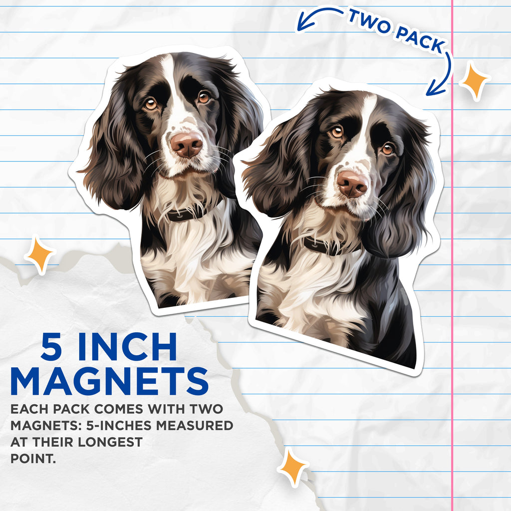 (2 Pack) Springer Spaniel Magnets - Detailed Dog Portrait Decor - Animal Lover Fridge Accent - Canine Owner Art Display - 5 Inches On Longest Side - Thick Durable Magnet - Made in USA - MAG37019