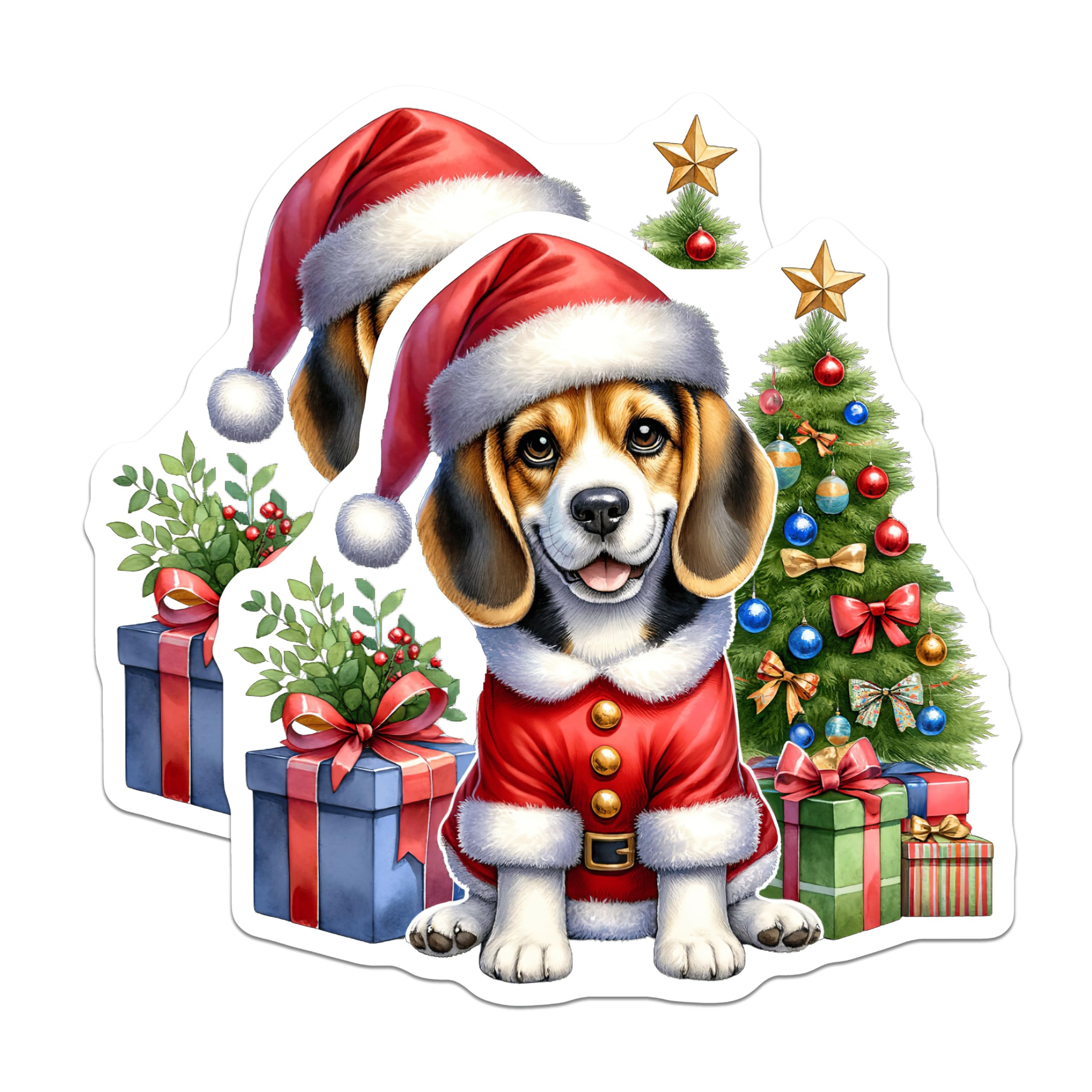 (2 Pack) Beagle Christmas Magnets - Santa Dog Refrigerator - Holiday Pet Decoration - 5 Inches On Longest Side - Thick Durable Magnet - Made in USA - MAG28960