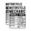 (2 Pack) Motorcycle Mechanic Hourly Rate Stickers - Funny Garage Mechanic Stickers - Motorcycle Shop Meme - 5" On Longest Side - Sticks to Smooth Flat Surfaces - Made in USA - BMCS5001