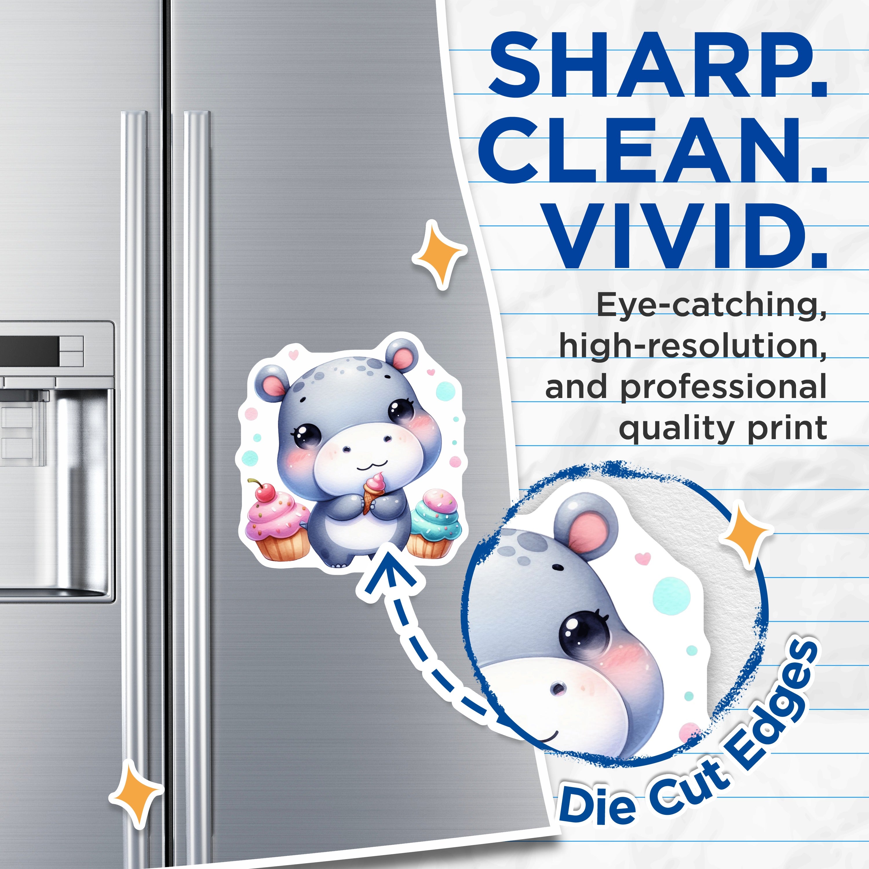 (2 Pack) Cute Hippo Magnets - Kawaii Animal Refrigerator Magnet - Sweet Treat Locker Decor - Nursery Kids Room Accessory - 5 Inches On Longest Side - Thick Durable Magnet - Made in USA - MAG36364
