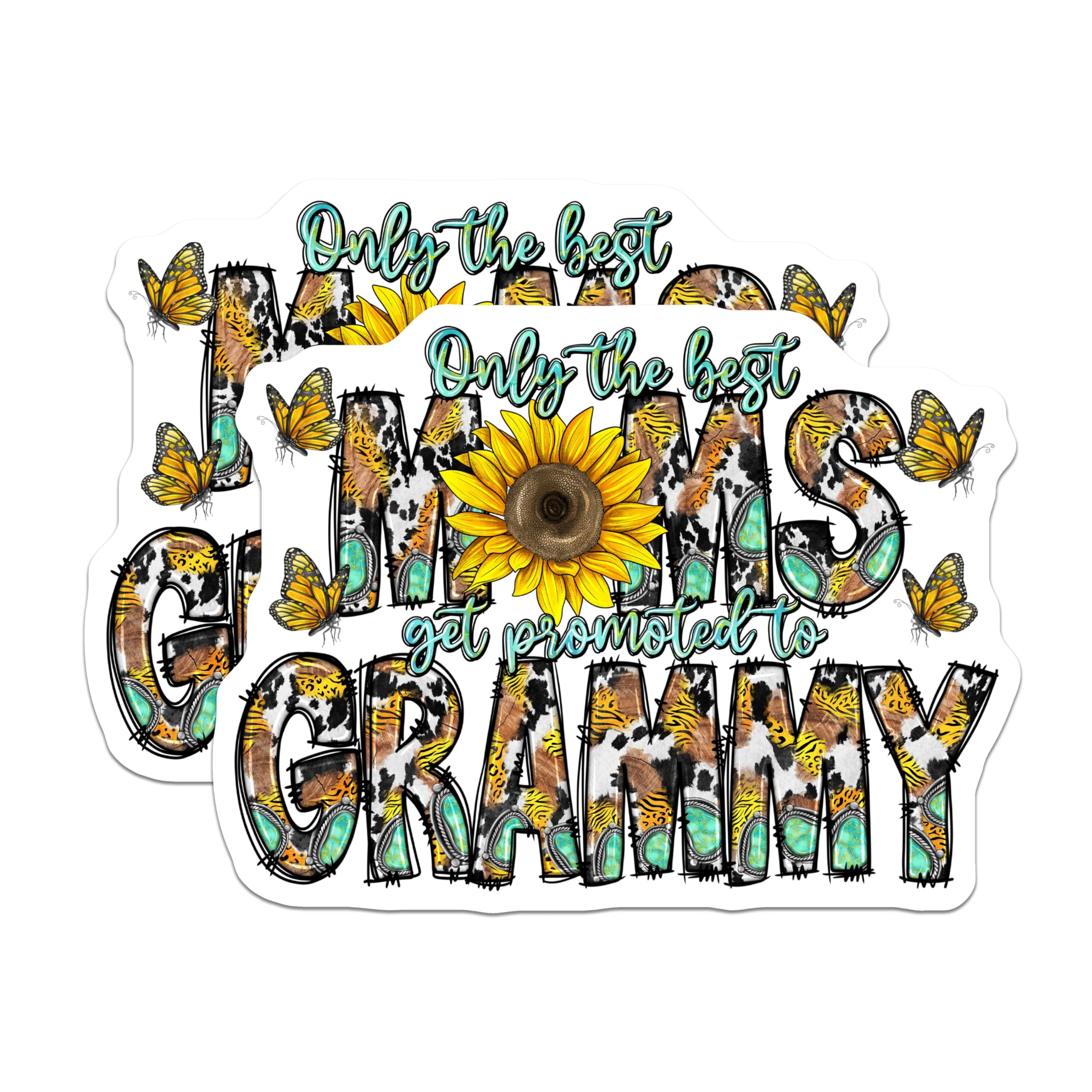 (2 Pack) Promoted to Grammy Magnets - New Grandma Announcement - Sunflower Western Animal Print Decor - 5 Inches On Longest Side - Thick Durable Magnet - Made in USA - MAG27114