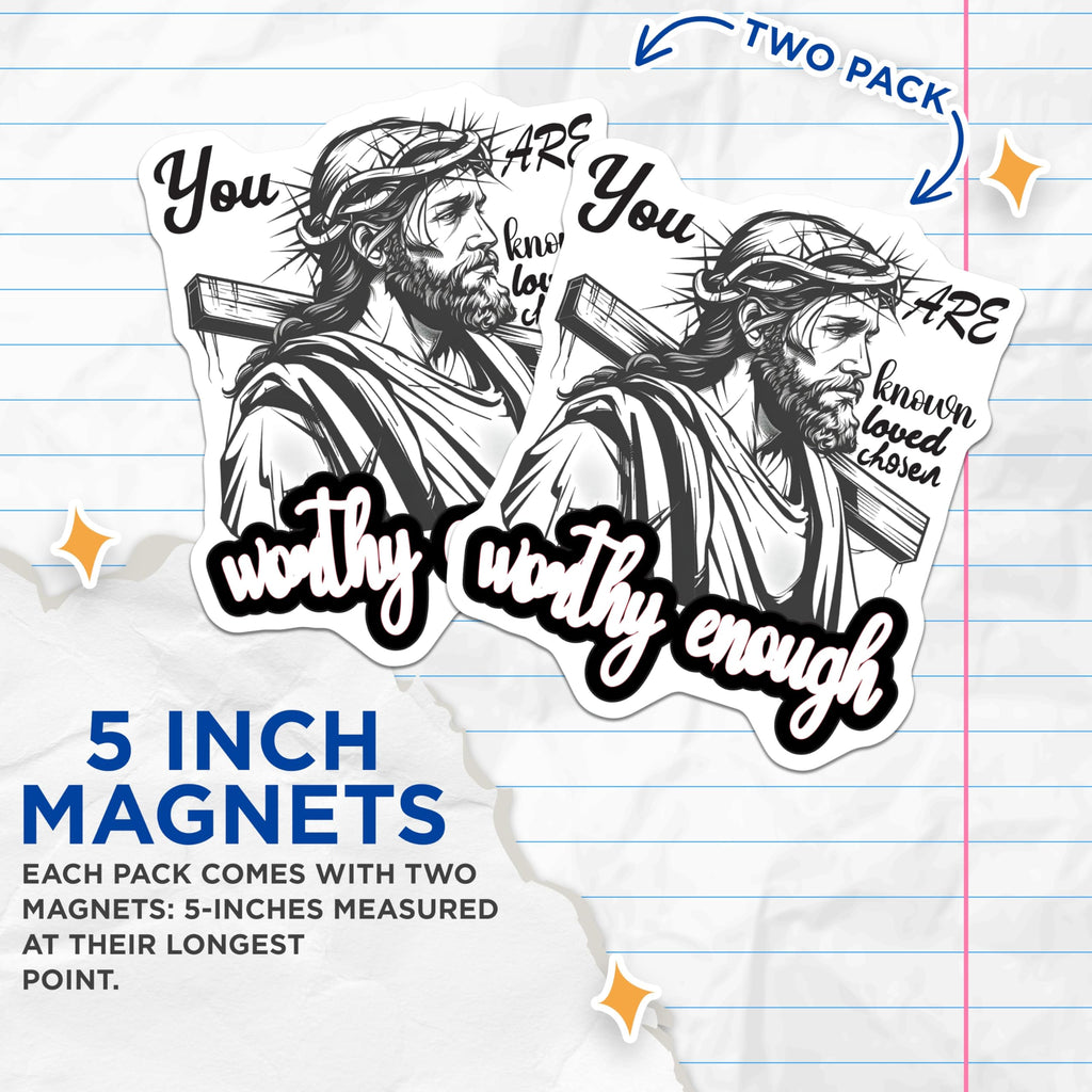 (2 Pack) Jesus Christ Magnets - Known Loved Chosen - Religious Decor Refrigerator Magnets - 5" On Longest Side - Premium Magnet - for Cars, Refrigerators, Toolboxes, Lockers - Made in USA - MAG17038
