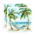 (2 Pack) Tropical Beach Hammock Magnets - Watercolor Palm Tree Scene - Coastal Ocean Decor - Summer Relax Vibe - 5 Inches On Longest Side - Thick Durable Magnet - Made in USA - MAG39081