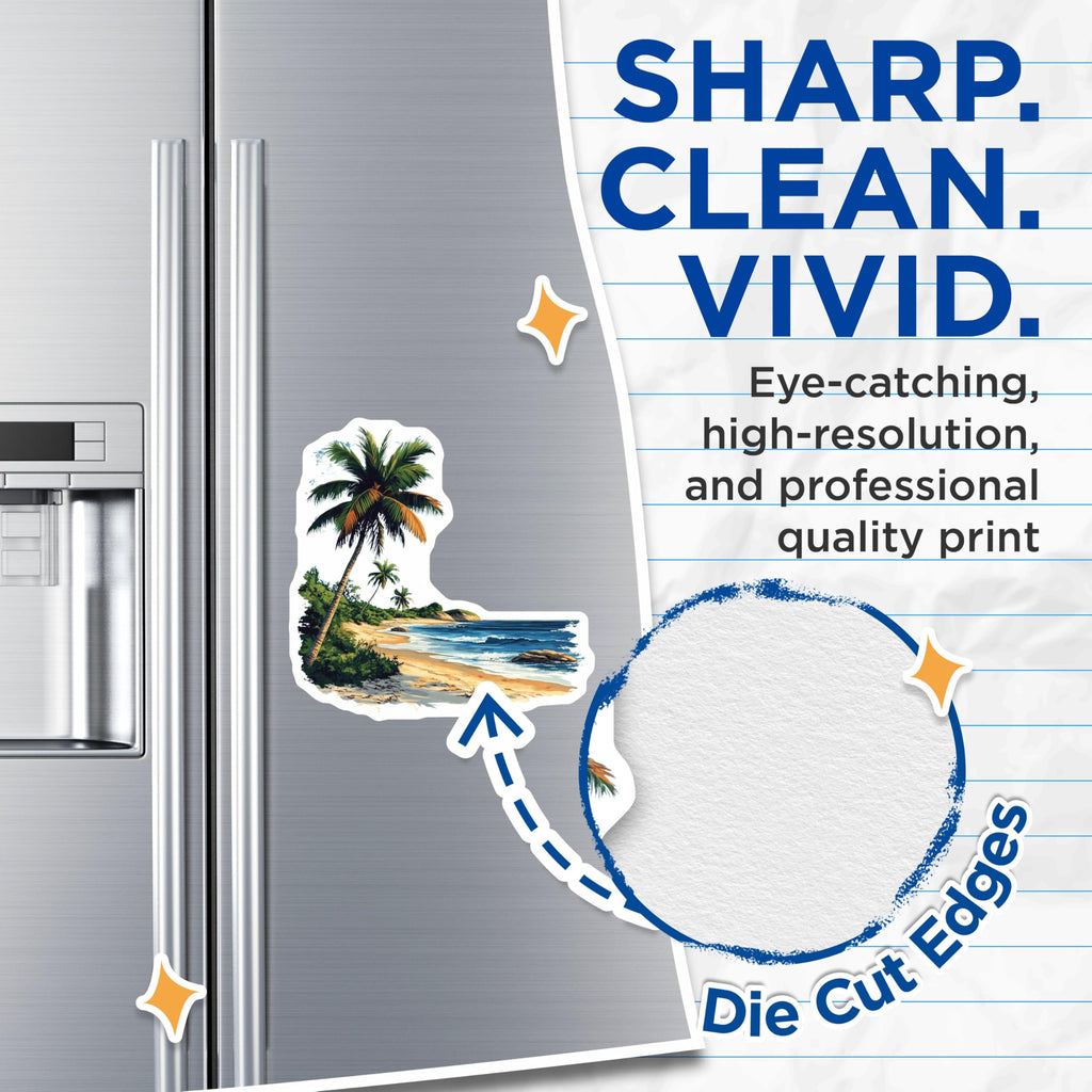 (2 Pack) Tropical Beach Magnets - Palm Tree Ocean Scene - Vacation Decor Destination - 5 Inches On Longest Side - Thick Durable Magnet - Made in USA - MAG26657