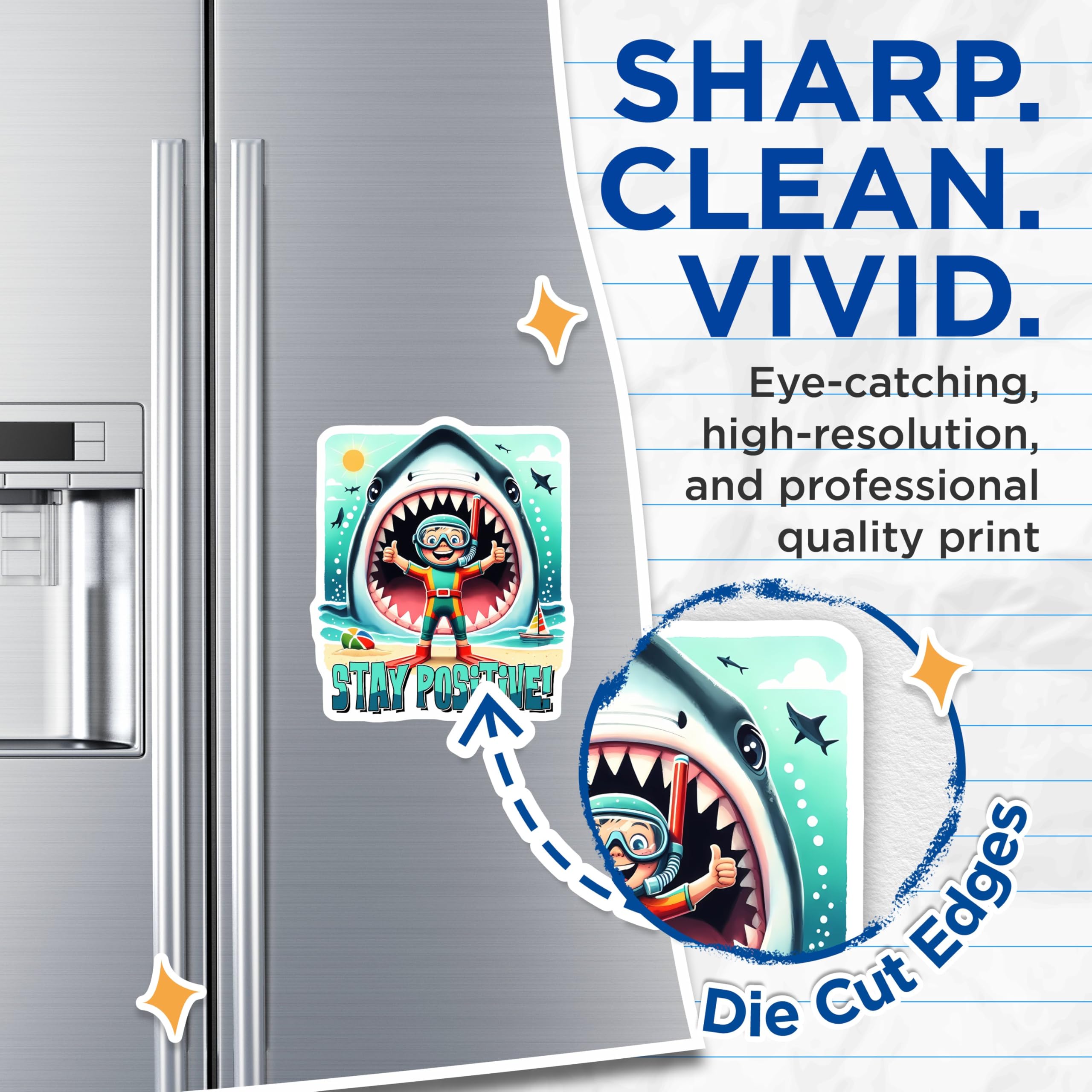 (2 Pack) Shark Design Magnet - Motivational Decor - 5" On Longest Side - Sticks to Smooth Flat Surfaces - Made in USA - MAG9683