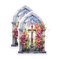(2 Pack) Stained Glass Cross Magnets - Christian Decor Art - Floral Church Window Decoration - 5 Inches On Longest Side - Thick Durable Magnet - Made in USA - MAG30343