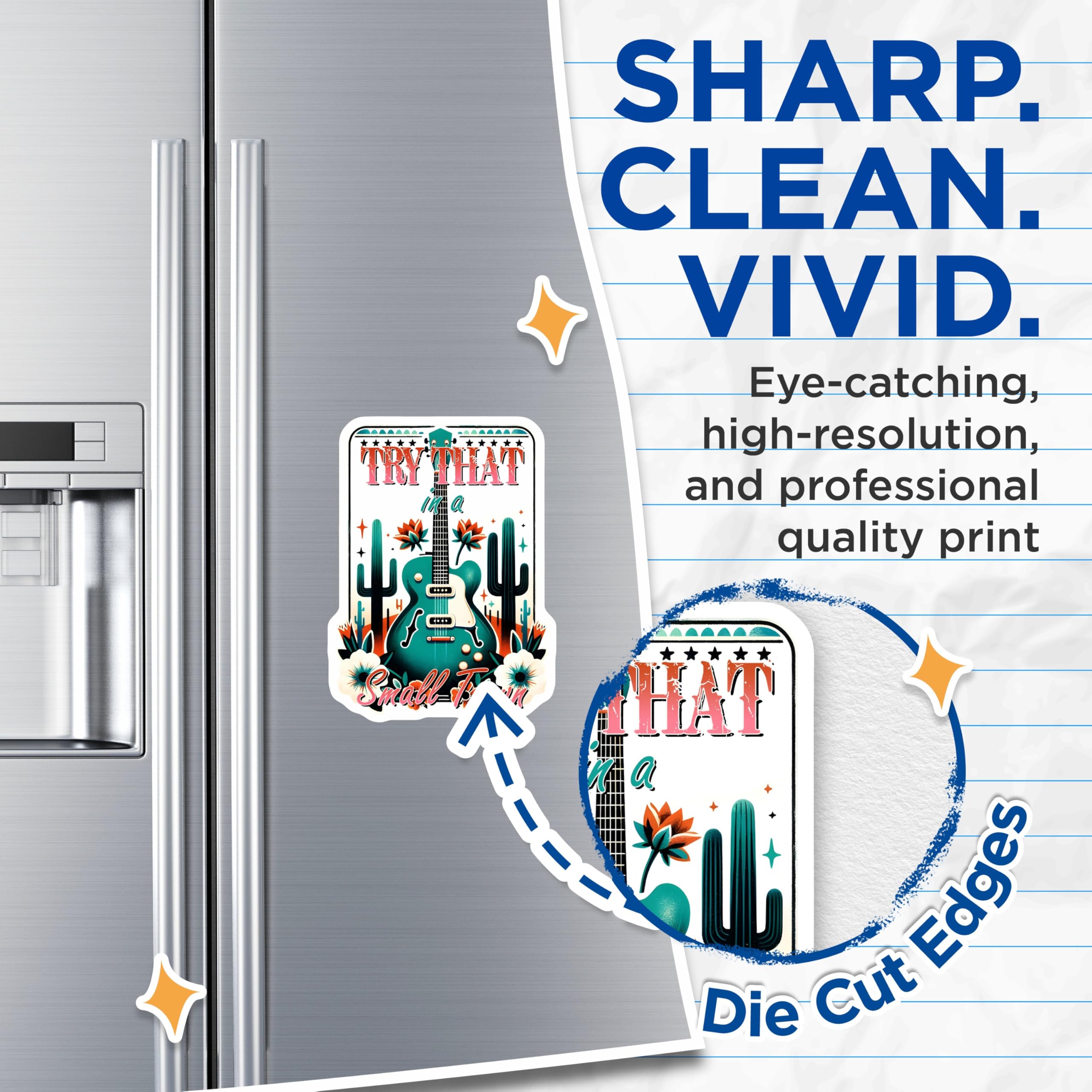 (2 Pack) Try That in a Small Town Magnets - Country Music - Guitar and Cactus Magnets - 5" On Longest Side - Premium Magnet - for Cars, Refrigerators, Toolboxes, Lockers - Made in USA - MAG15545