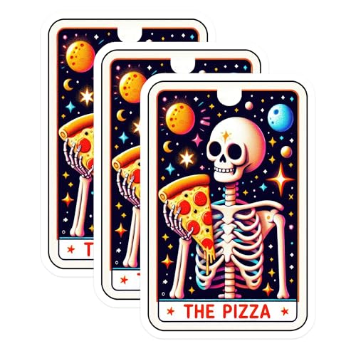 (3 Pack) Pizza Skeleton Decals - Space Pizza Lover Decal - Funny Food Decal - 3 Inches On Longest Side - Easy Peel & Apply - Made in USA - 3MCS4245