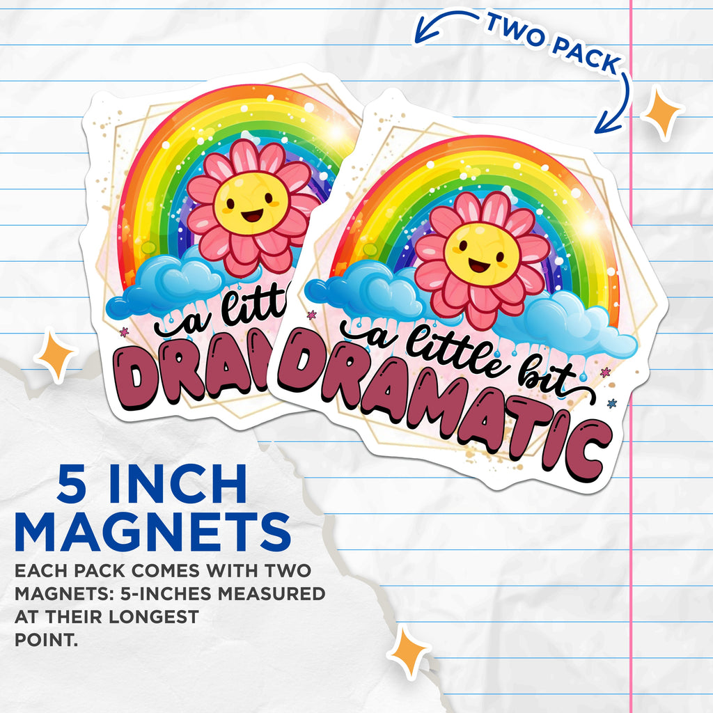 (2 Pack) A Little Bit Dramatic Magnets - Funny Sassy Quote Decor - Rainbow Flower Kitchen Office - 5 Inches On Longest Side - Thick Durable Magnet - Made in USA - MAG38079