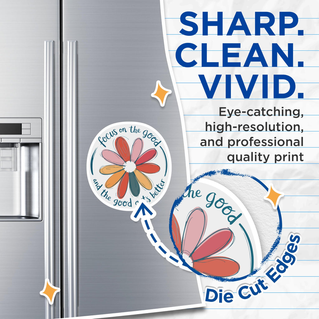 (2 Pack) Focus on the Good Magnets - Inspirational Floral Design - Uplifting Message Decor - 5 Inches On Longest Side - Thick Durable Magnet - Made in USA - MAG20405