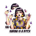 (2 Pack) Karma is A Bitch Stickers - Sarcastic Goth Art - Unique Moon Pattern Sticker - 5" On Longest Side - Sticks to Smooth Flat Surfaces - Made in USA - BMCS9039