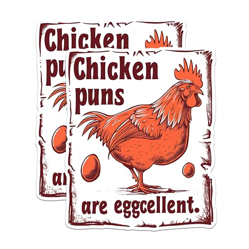 (2 Pack) Chicken Puns Stickers - Funny Animal Stickers - Punny Stickers - 5" On Longest Side - Sticks to Any Smooth Flat Surface - Made in USA - BMCS2591