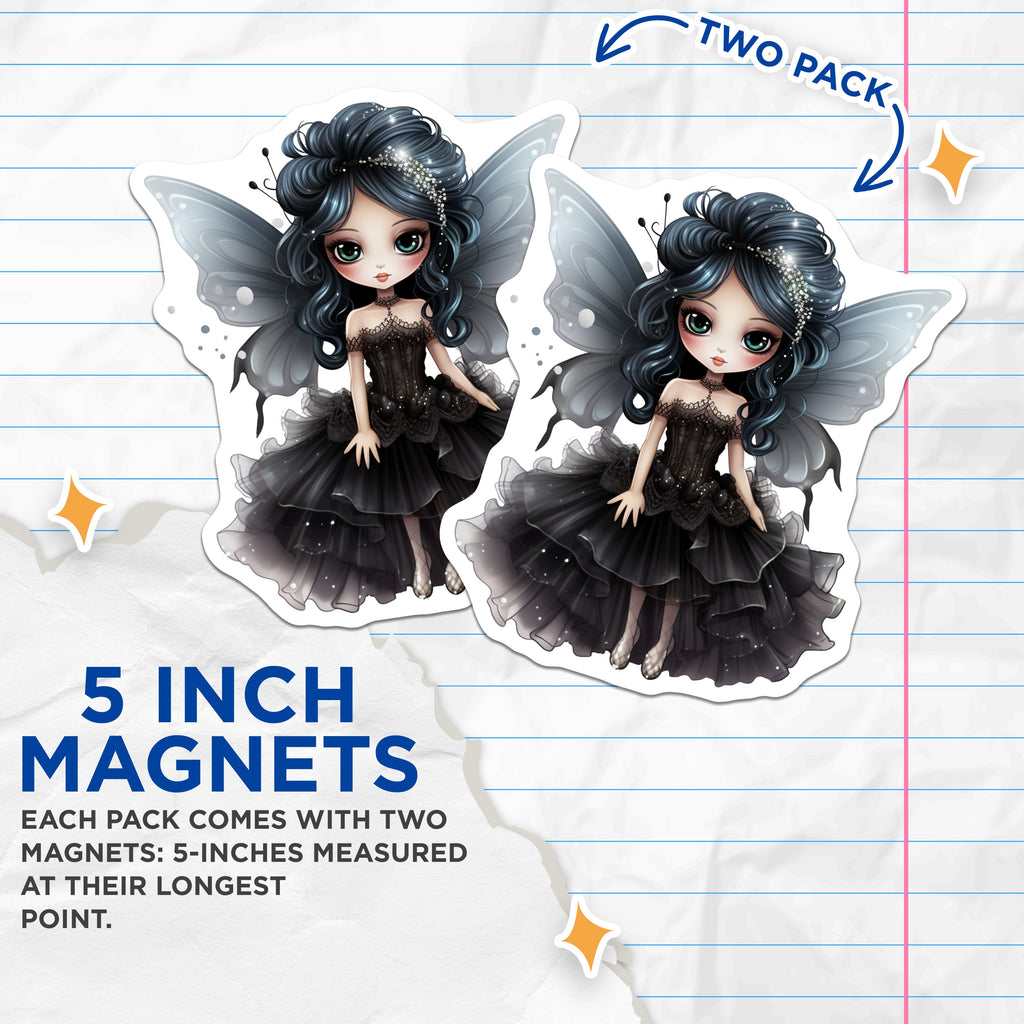 (2 Pack) Dark Fantasy Fairy Magnets - Gothic Lolita Decor - Whimsigoth Art - Mystical Creature - 5 Inches On Longest Side - Thick Durable Magnet - Made in USA - MAG36615