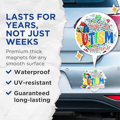 (2 Pack) Autism Awareness Magnets - Fight for Autism Magnets - Colorful Ribbon Magnets- 5" On Longest Side - for Fridges, Toolboxes, Cars - Made in USA - MAG2981