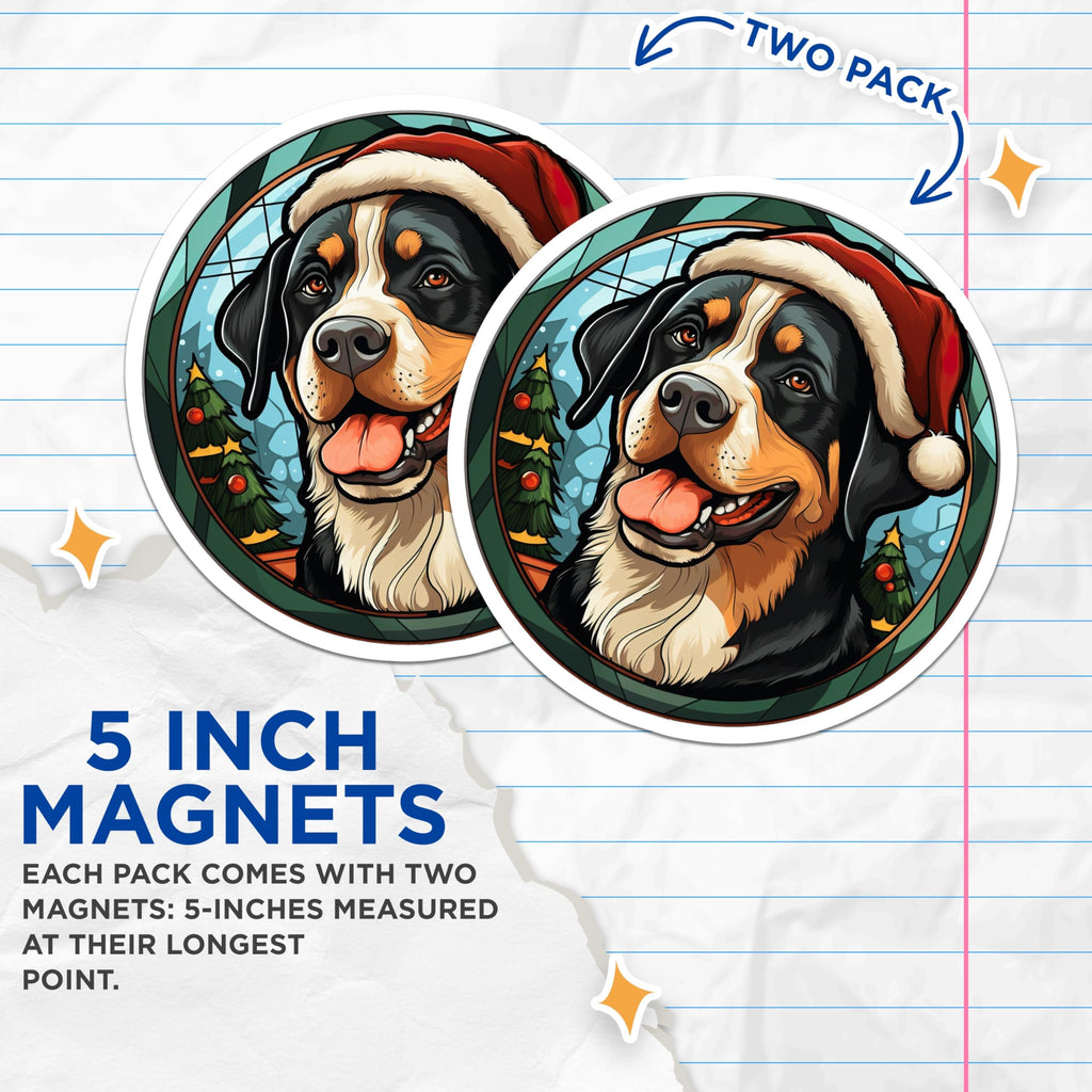 (2 Pack) Bernese Mountain Dog Christmas Magnets - Santa Hat Winter Dog Art - Pet Lover Fridge Decor - 5 Inches On Longest Side - Thick Durable Magnet - Made in USA - MAG30029