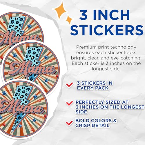 (3 Pack) Mama Decals - Leopard Lightning Bolt - Mother's Day Decoration - 3 Inches On Longest Side - Easy Peel & Apply - Made in USA - 3MCS6216