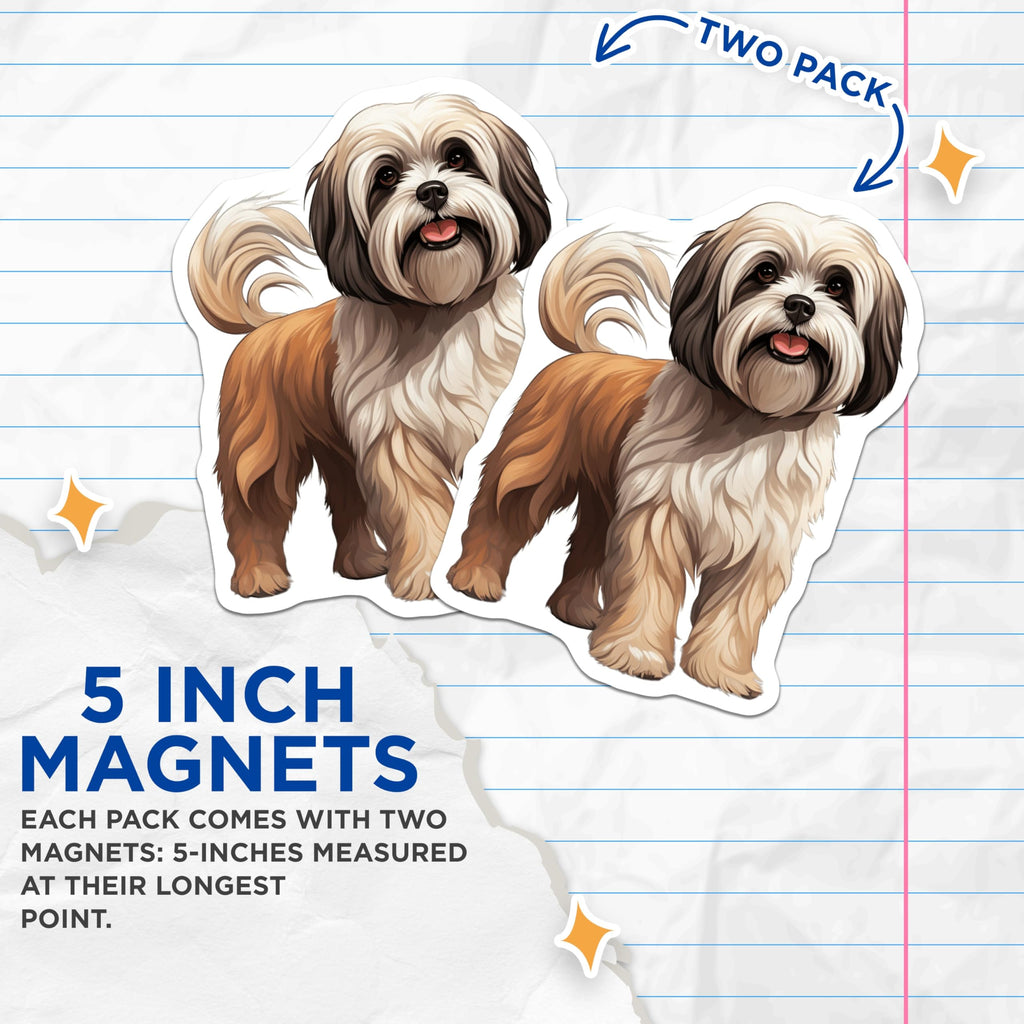 (2 Pack) Lhasa Apso Magnets - Cute Dog Lover Home Decor - Pet Owner Present Fridge Magnets - 5 Inches On Longest Side - Thick Durable Magnet - Made in USA - MAG27870