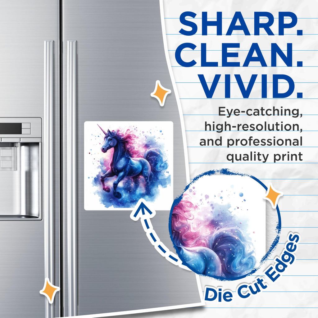 (2 Pack) Galaxy Unicorn Magnets - Magical Creature Art - Kids Room Decor - Refrigerator Locker Decor - 5 Inches On Longest Side - Thick Durable Magnet - Made in USA - MAG29680