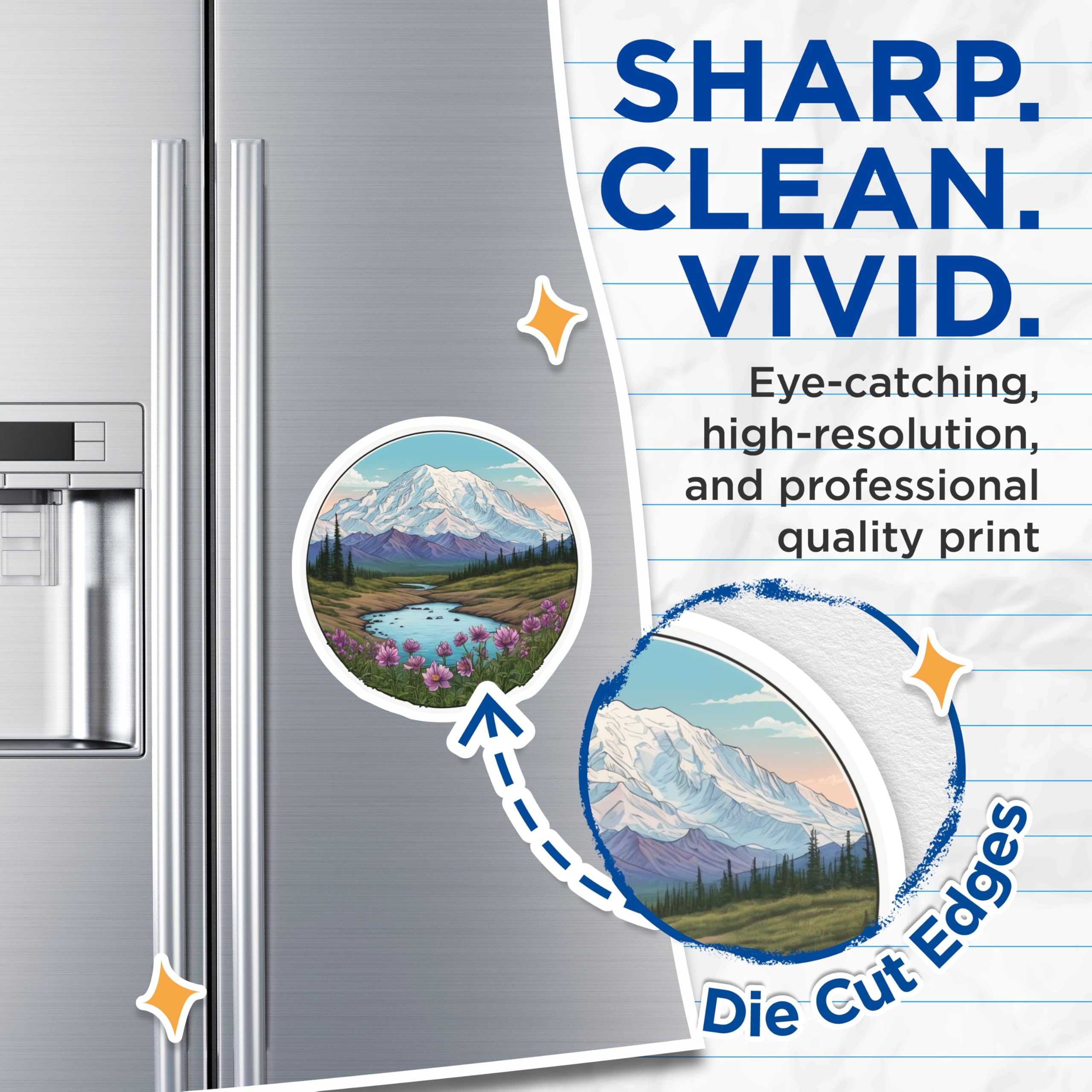 (2 Pack) Mountain Scene Magnets - Snowy Peak Art - Landscape Illustration Decor - 5" On Longest Side - Premium Magnet - for Cars, Refrigerators, Toolboxes, Lockers - Made in USA - MAG18494