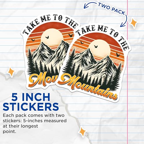 (2 Pack) Take Me to The Mountains Stickers - Adventure Nature Stickers - Outdoor Hiking Stickers - 5" On Longest Side - Sticks to Any Smooth Flat Surface - Made in USA - BMCS3263