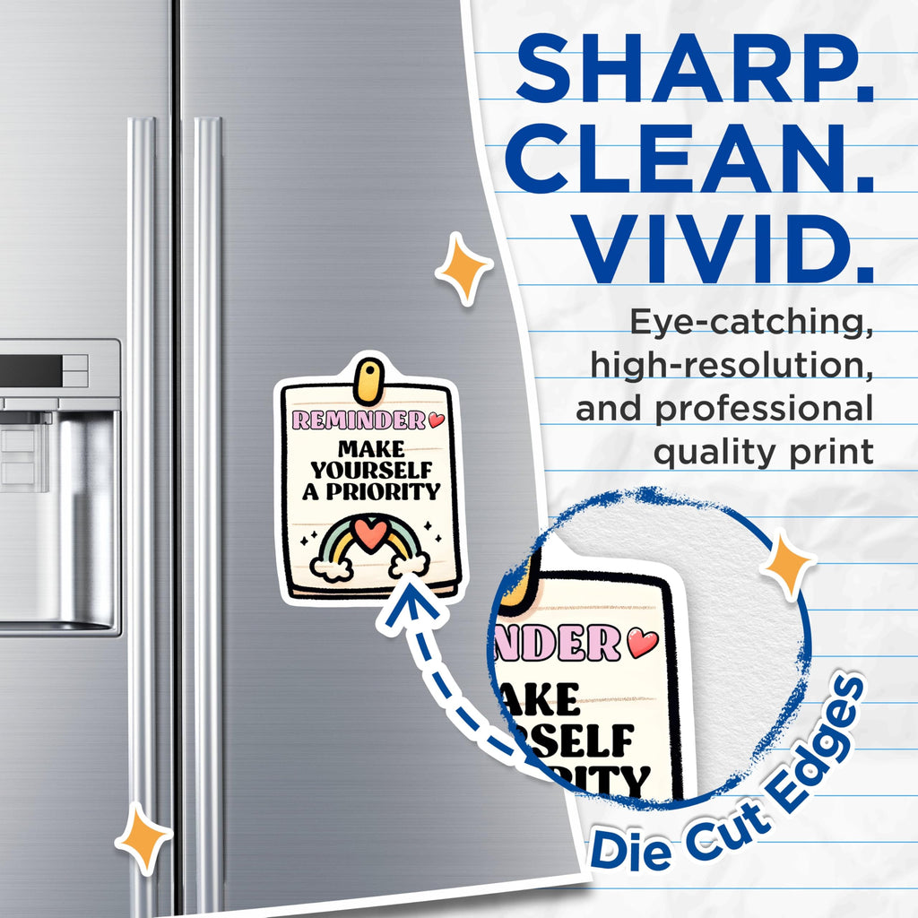 (2 Pack) Reminder Make Yourself A Priority Magnets - Motivational Message Magnets - Positive Reminder Decor - 5" On Longest Side - for Cars, Refrigerators, Toolboxes, Lockers - Made in USA BMCS3249