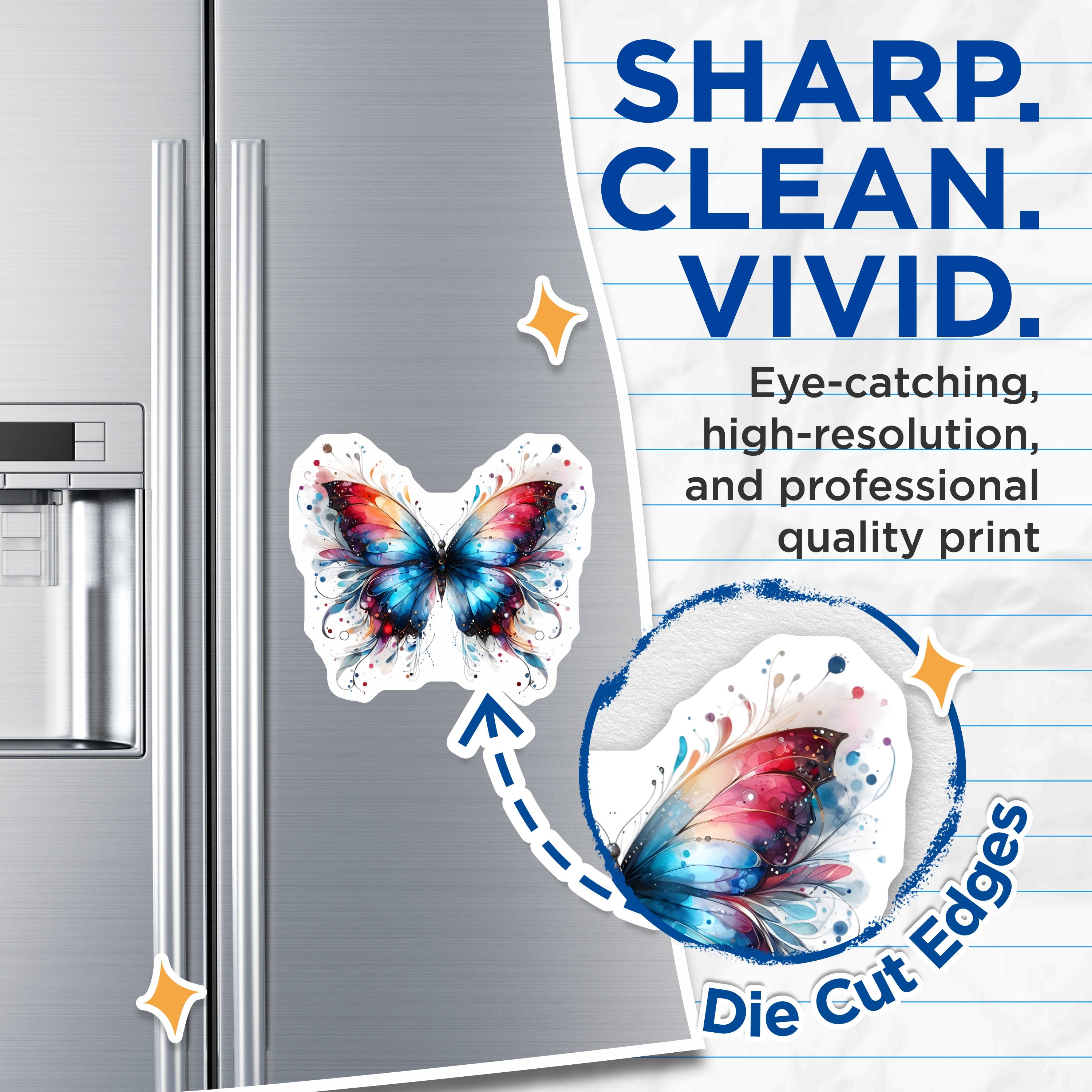 (2 Pack) Watercolor Butterfly Magnets - Ethereal Nature Inspired Fridge Decor - Vibrant Home Office Art - 5 Inches On Longest Side - Thick Durable Magnet - Made in USA - MAG36944