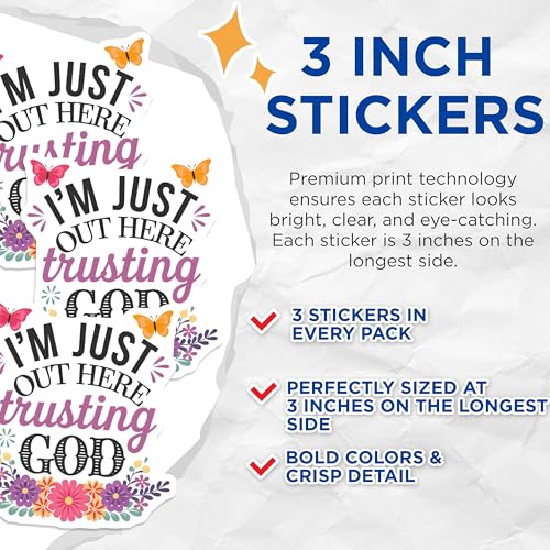 (3 Pack) Trusting God Decals - Floral Butterfly - Religious Laptop Decals- 3 Inches On Longest Side - Easy Peel & Apply - Made in USA - 3MCS5610
