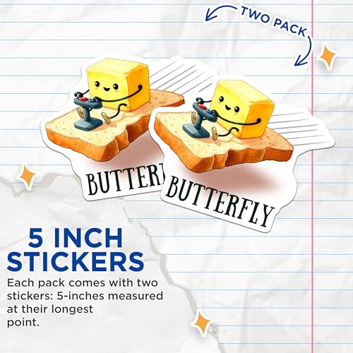 (2 Pack) Cute Butter Block Stickers - Funny Food - Cartoon Butter and Toast - 5" On Longest Side - Sticks to Smooth Flat Surfaces - Made in USA - BMCS7597
