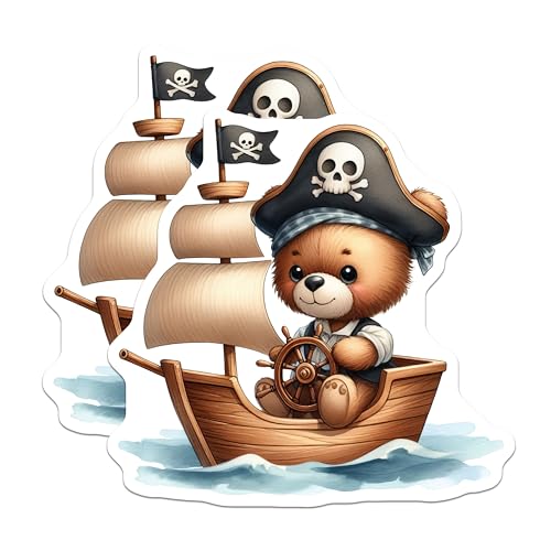 (2 Pack) Pirate Bear Stickers - Cute Animal Stickers - Children's Room Decor - Adorable Bear Pirate - 5" On Longest Side - Sticks to Smooth Flat Surfaces - Made in USA - BMCS6542