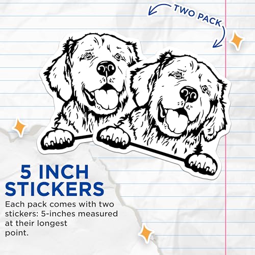 (2 Pack) Golden Retriever Dog Stickers - Cute Dog Stickers - Animal Lover Stickers - 5" On Longest Side - Sticks to Smooth Flat Surfaces - Made in USA - BMCS4035
