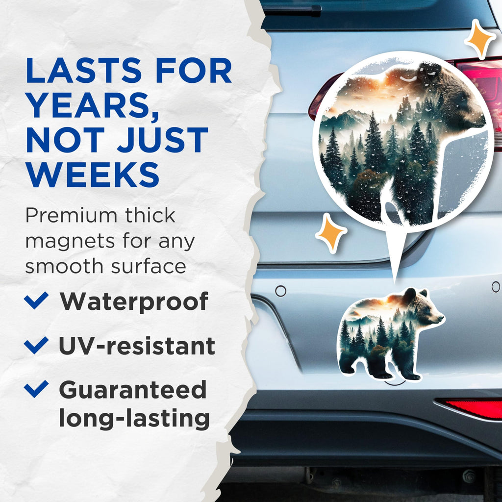(2 Packs) Bear with Wilderness Forest Magnets - Cool Nature Lover Outdoorsman Magnets - 5 Inches On Longest Side - Premium Magnet - for Fridges, Toolboxes, Cars - Made in USA - MAG2274