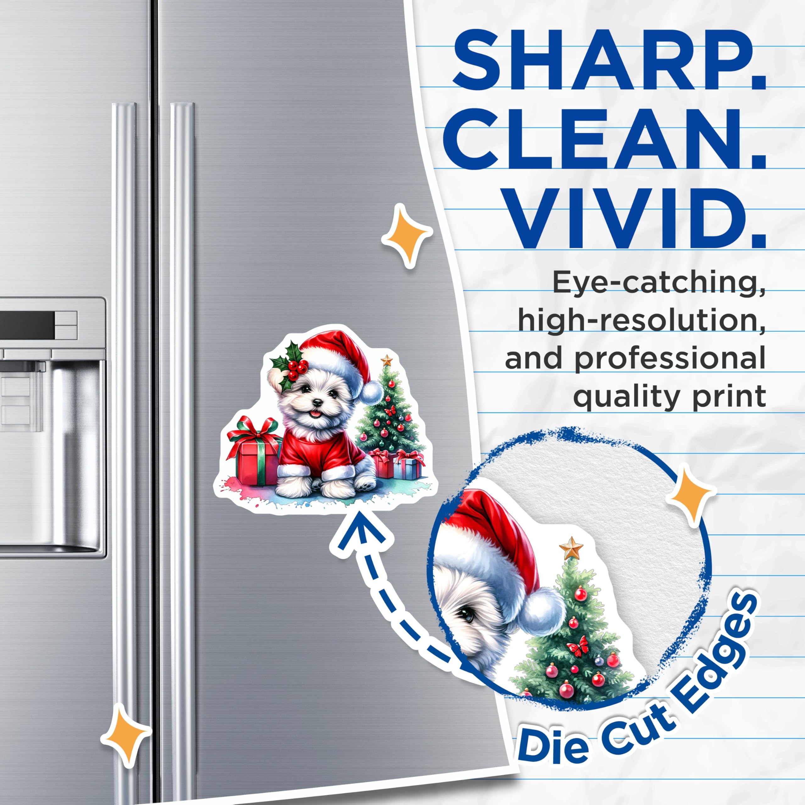 (2 Pack) Christmas Puppy Magnets - Santa Dog Holiday Decor - Festive Maltese Puppy Home Accents - 5 Inches On Longest Side - Thick Durable Magnet - Made in USA - MAG24287