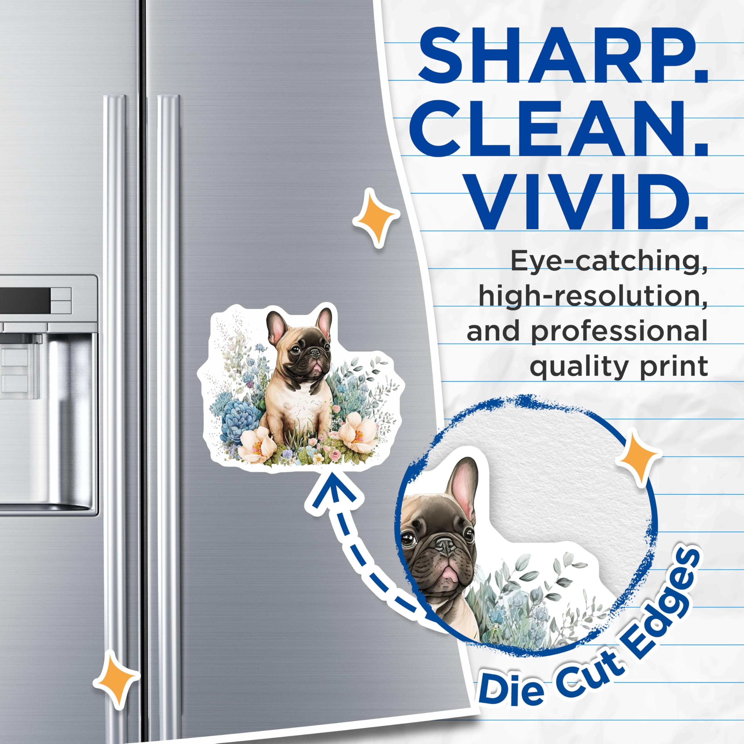(2 Pack) French Bulldog Magnets - Floral Dog Decor - Cute Doggy Magnets - 5" On Longest Side - Premium Magnet - for Cars, Refrigerators, Toolboxes, Lockers - Made in USA - MAG14626