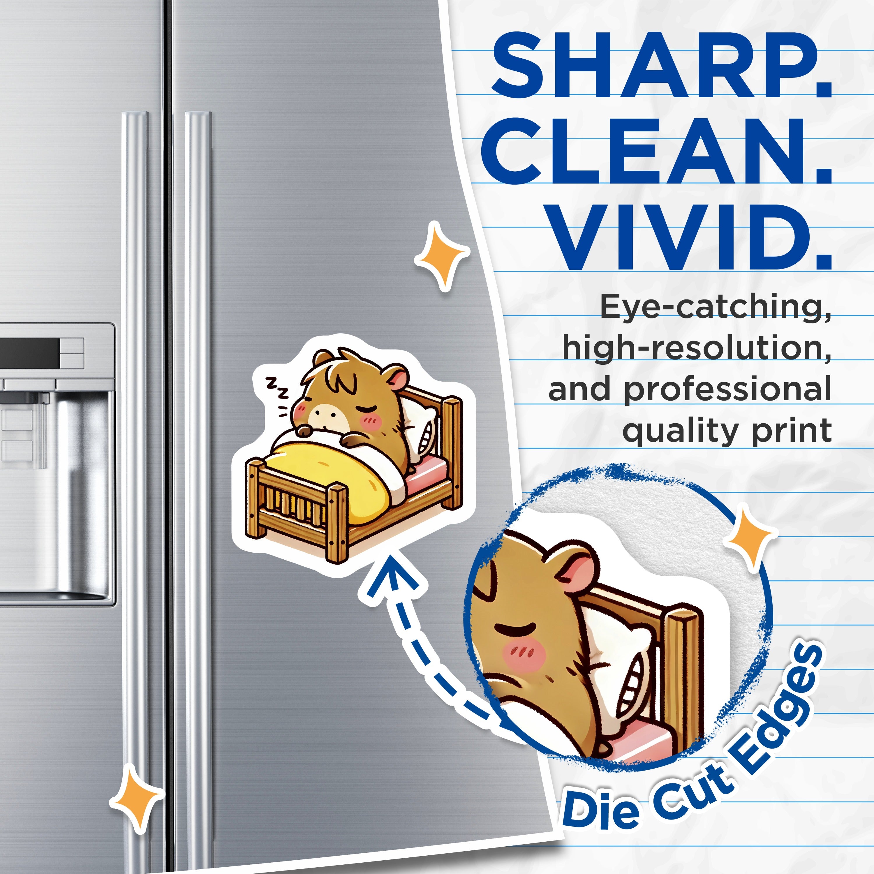 (2 Pack) Sleeping Hamster Magnets - Cute Bear Cub Decor - Kawaii Animal Fridge Art - Cozy Sleepy Kitchen Accessory - 5 Inches On Longest Side - Thick Durable Magnet - Made in USA - MAG36181