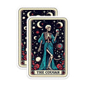 (2 Pack) Skeleton Cougar Stickers - Retro Skeleton Tarot Stickers - Spooky Skeleton Halloween Stickers - 5" On Longest Side - Sticks to Smooth Flat Surfaces - Made in USA - BMCS5372