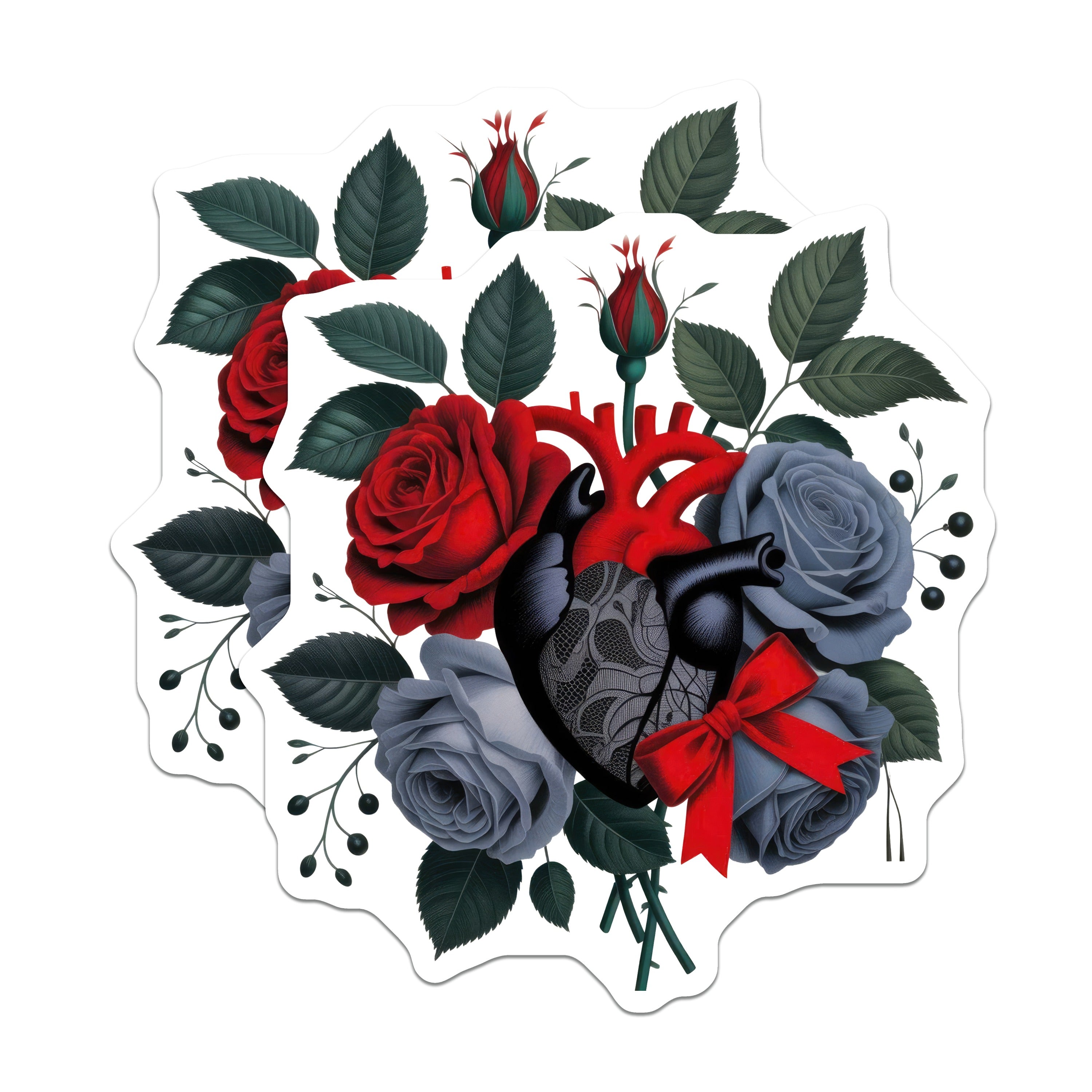 (2 Pack) Anatomical Heart Roses Magnets - Dark Academia Decor - Victorian Goth Art - 5 Inches On Longest Side - Thick Durable Magnet - Made in USA - MAG38542