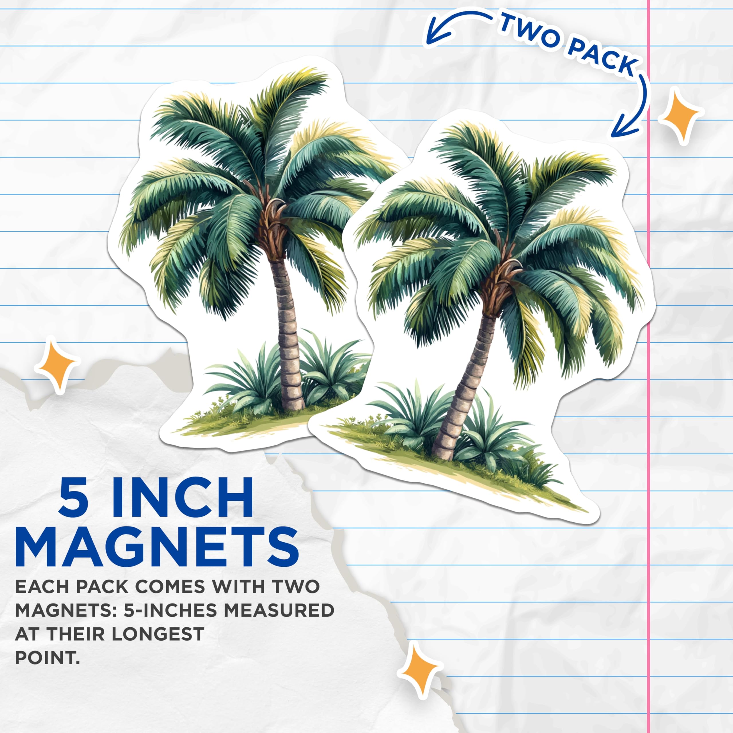 (2 Pack) Tropical Palm Tree Magnets - Coastal Decor - Beach House Aesthetic - 5 Inches On Longest Side - Thick Durable Magnet - Made in USA - MAG27634