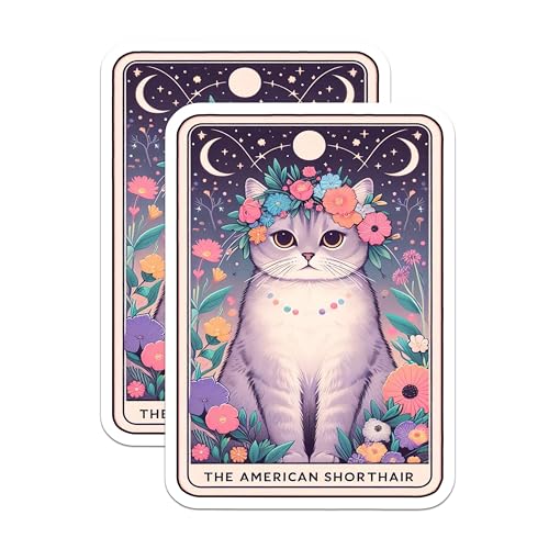 (2 Pack) Cat Lover Stickers - Floral Cat Stickers - Cute Pet Stickers for Laptop Water Bottle Scrapbook - 5" On Longest Side - Sticks to Smooth Flat Surfaces - Made in USA - BMCS4750