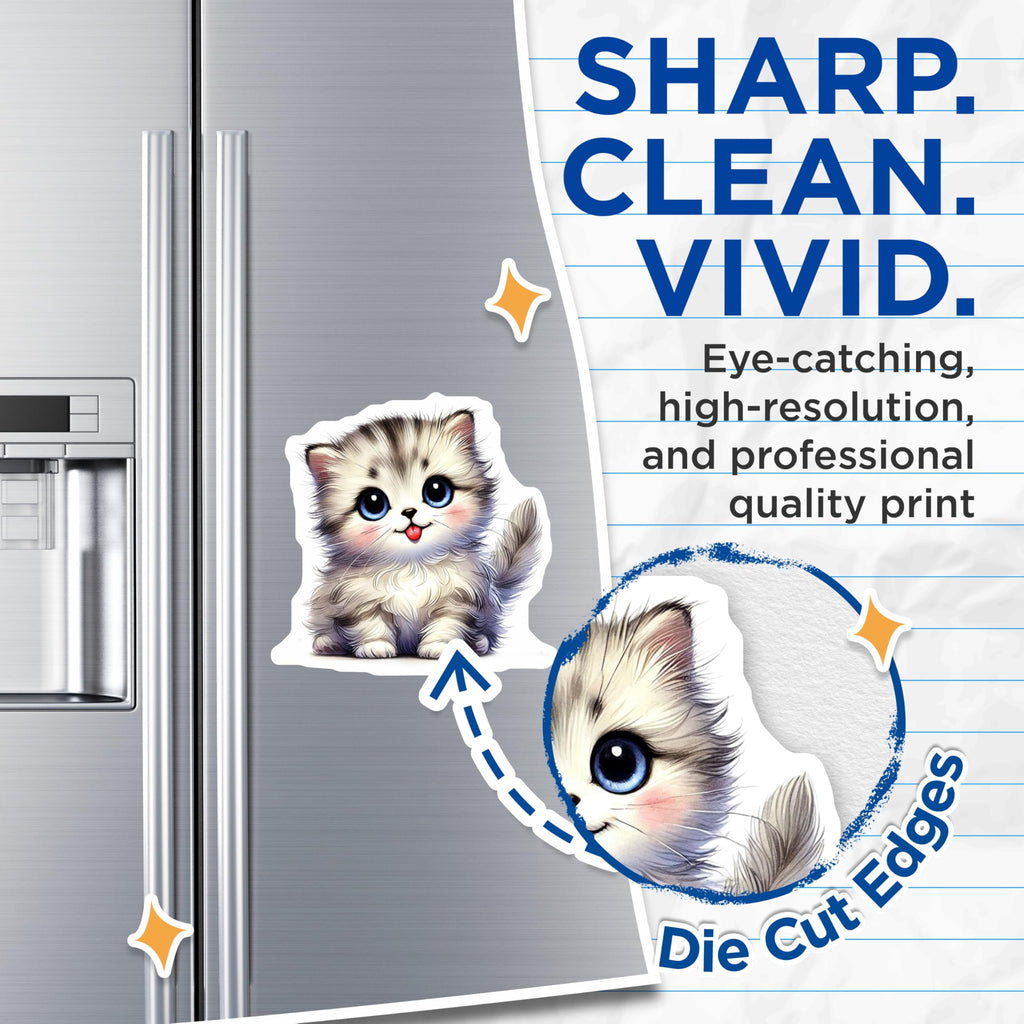 (2 Pack) Cute Kitten Magnets - Anime Cat - Refrigerator Magnets - 5" On Longest Side - Premium Magnet - for Cars, Refrigerators, Toolboxes, Lockers - Made in USA - MAG14591