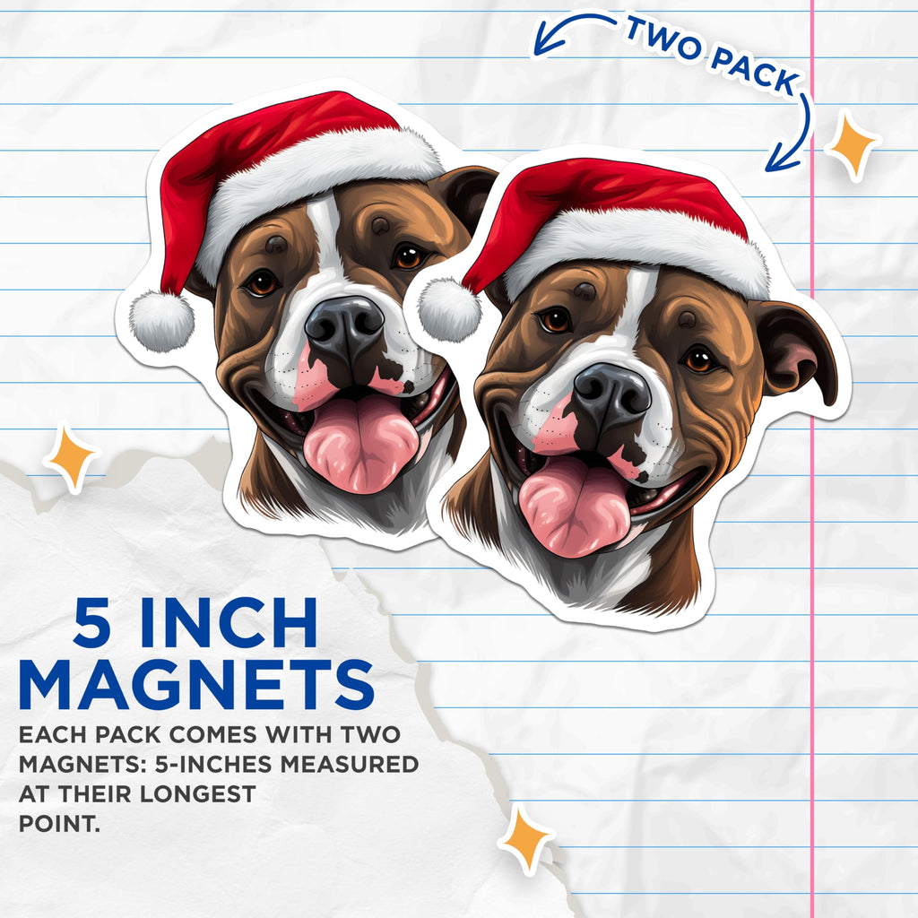 (2 Pack) Christmas Pitbull Magnets - Dog Lover Holiday Decor - Festive Pet Kitchen Accents - 5 Inches On Longest Side - Thick Durable Magnet - Made in USA - MAG26262