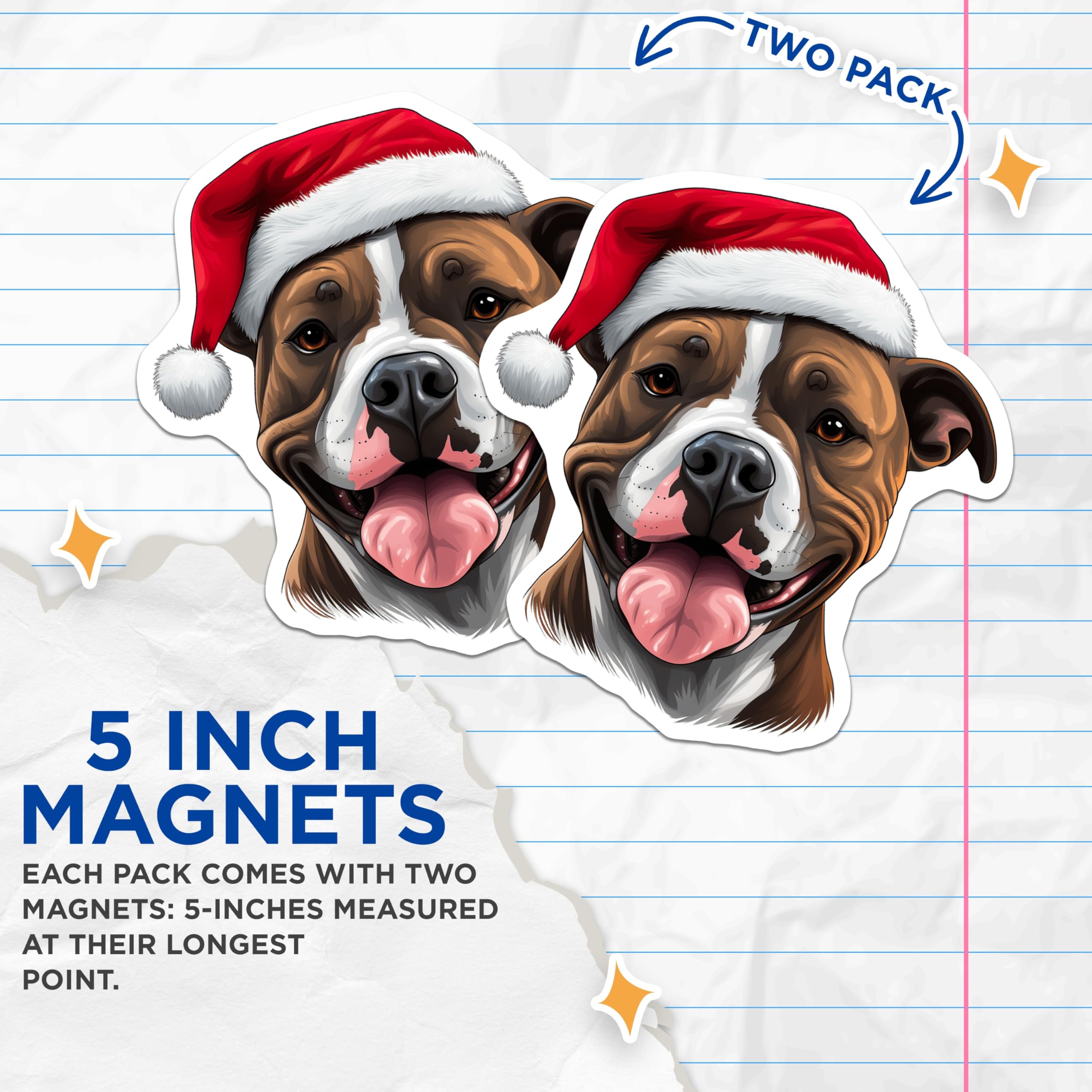 (2 Pack) Christmas Pitbull Magnets - Dog Lover Holiday Decor - Festive Pet Kitchen Accents - 5 Inches On Longest Side - Thick Durable Magnet - Made in USA - MAG26262