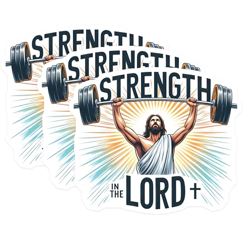 (3 Pack) Strength in Lord Decals - Christian Gym - Jesus Weightlifting Decor - 3 Inches On Longest Side - Easy Peel & Apply - Made in USA - 3MCS8414