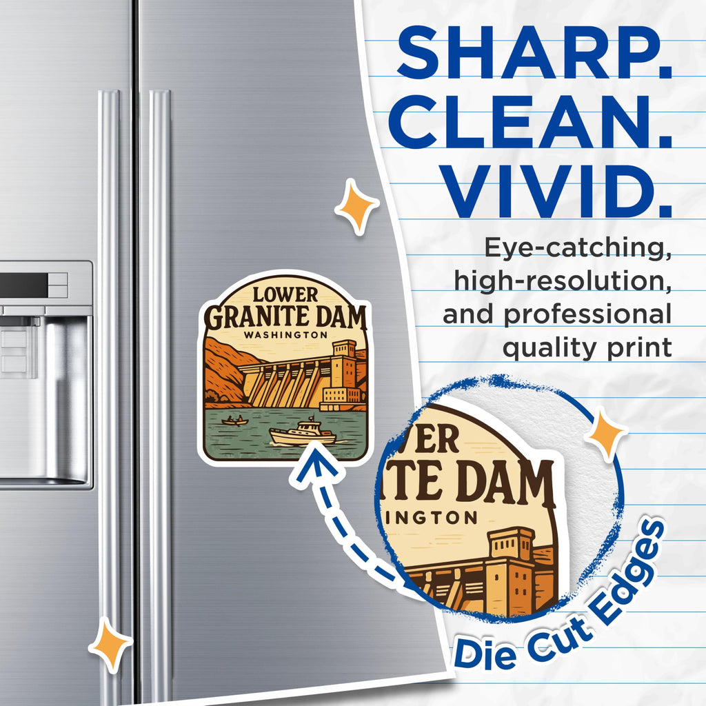 (2 Pack) Lower Granite Dam Magnets - Washington State Souvenir - Pacific Northwest Travel Keepsake - 5 Inches On Longest Side - Thick Durable Magnet - Made in USA - MAG20106