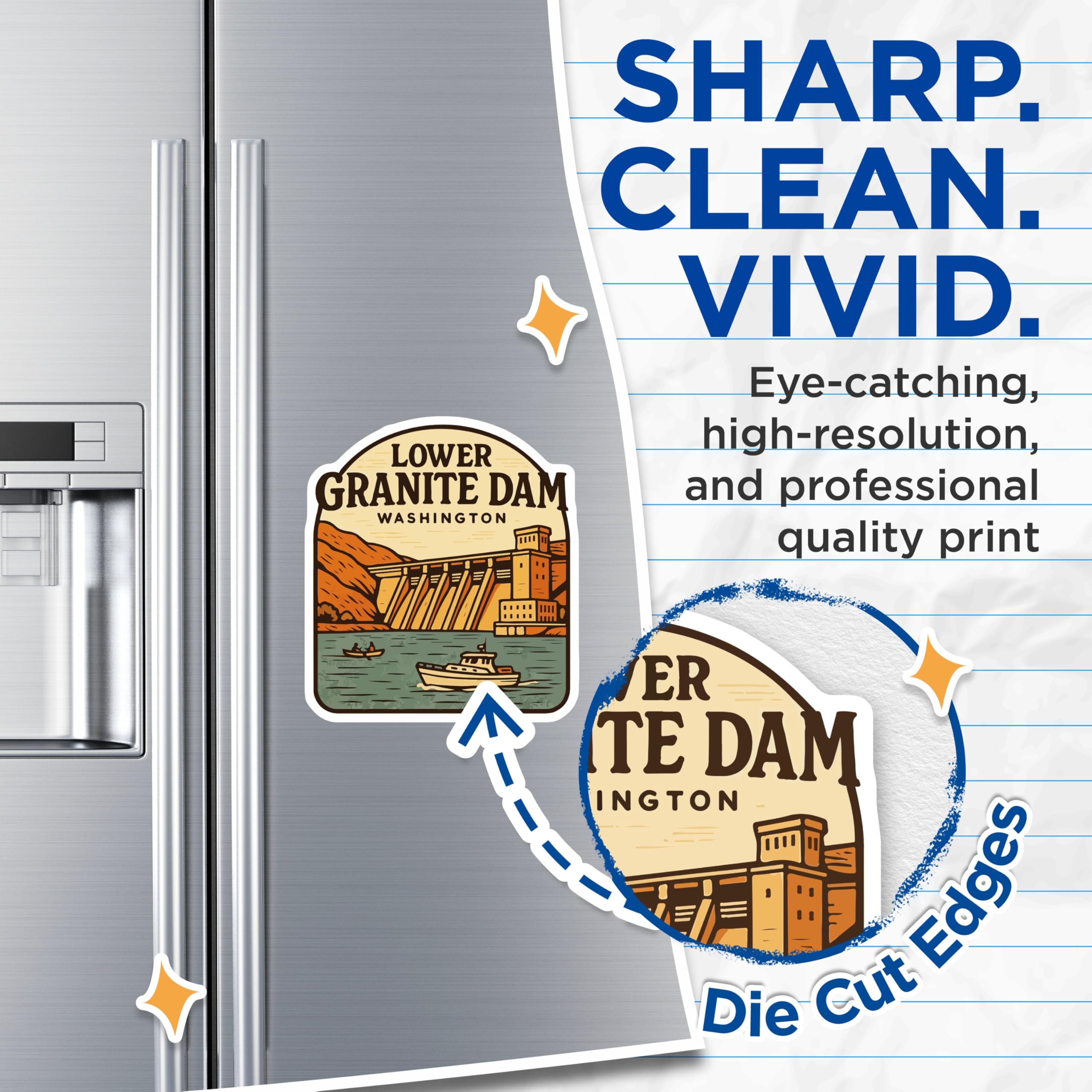 (2 Pack) Lower Granite Dam Magnets - Washington State Souvenir - Pacific Northwest Travel Keepsake - 5 Inches On Longest Side - Thick Durable Magnet - Made in USA - MAG20106