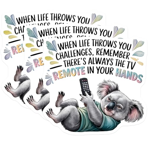 (3 Pack) Koala Remote Decals - Funny Quote Sticker - Laptop Decal - 3 Inches On Longest Side - Easy Peel & Apply - Made in USA - 3MCS4832