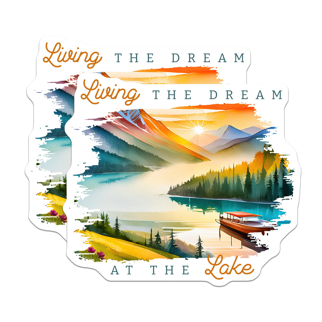 (2 Pack) Lake Life Magnets - Mountain Landscape Art - Nature Lover Decor - Sunset View - Cabin Fridge Accents - 5 Inches On Longest Side - Thick Durable Magnet - Made in USA - MAG38186
